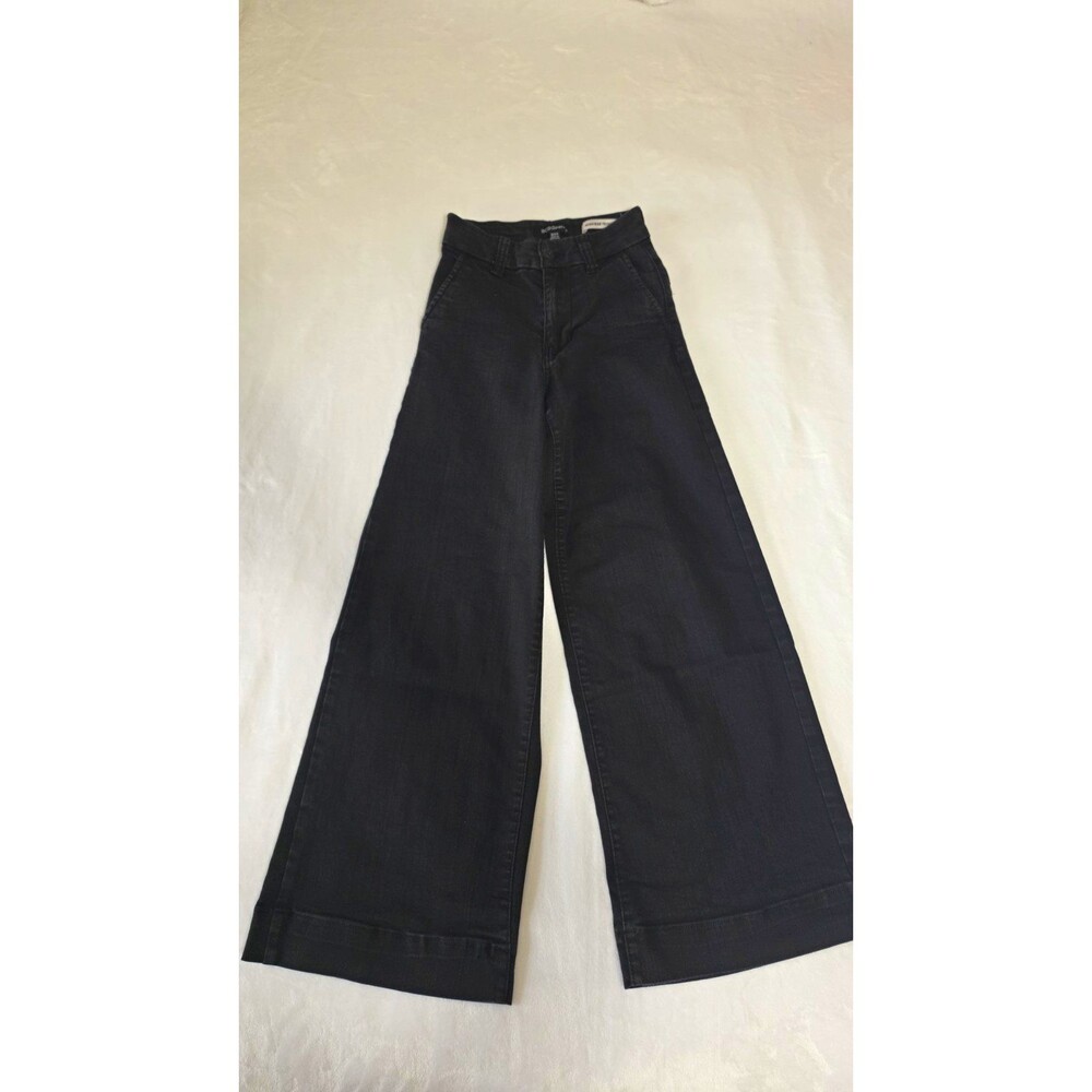 BCBGeneration Women’s Black High Rise Wide-Leg Denim Trouser Pants Pockets 0